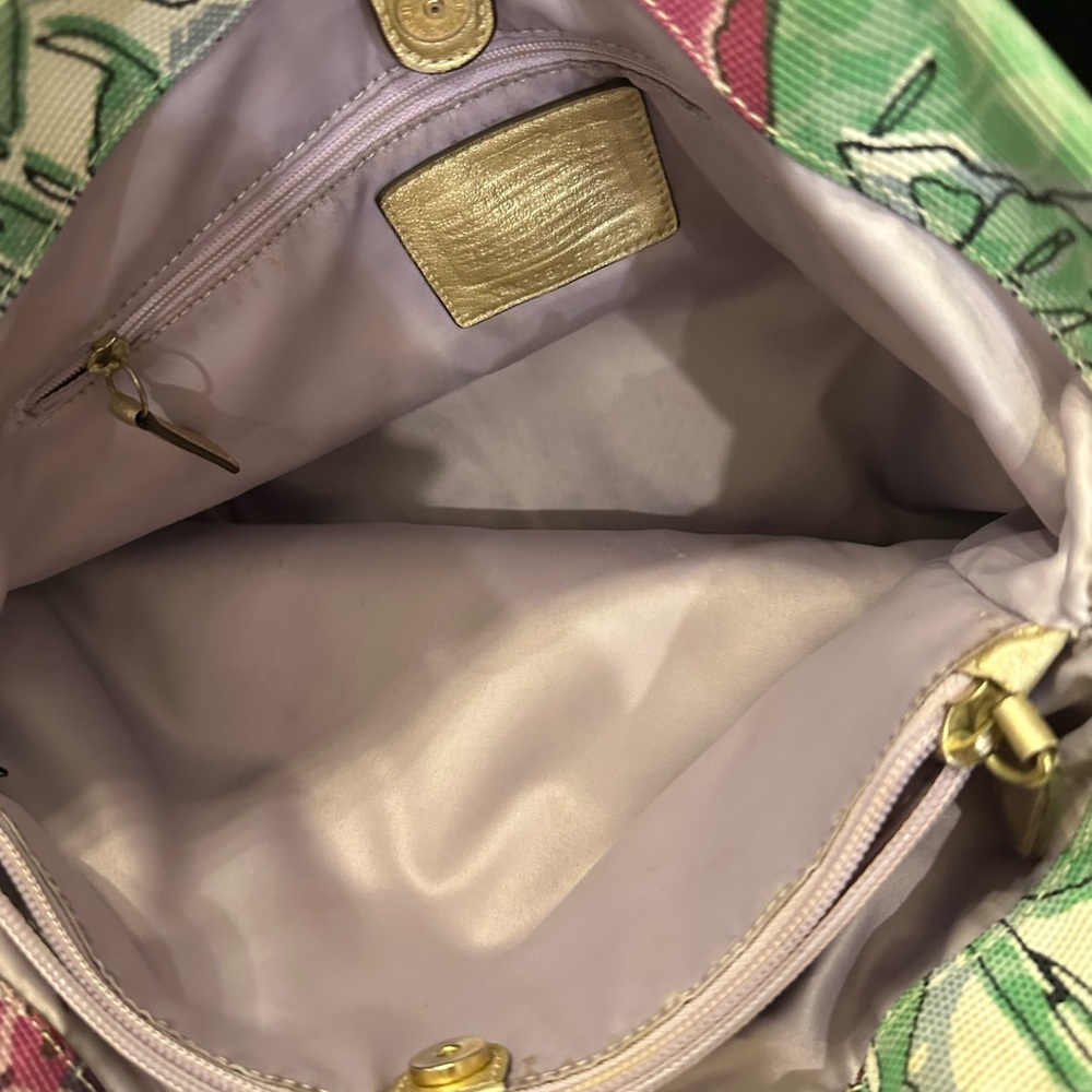 Coach Ashley 2011 Pink & Green Floral Canvas Tote with Gold Leather Accents - Picture 10 of 14